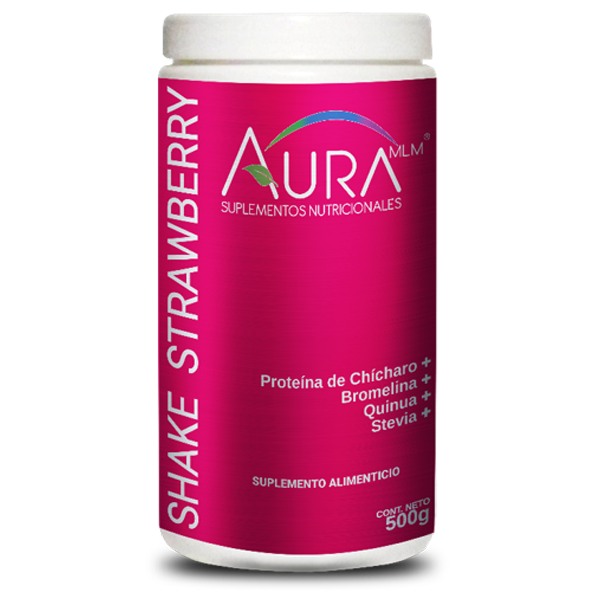Shake Strawberry  Protena de Chcharo + Quinua + L- Carnitina + L   Lisina + Bromelina + Colina (500 gr) | AURA